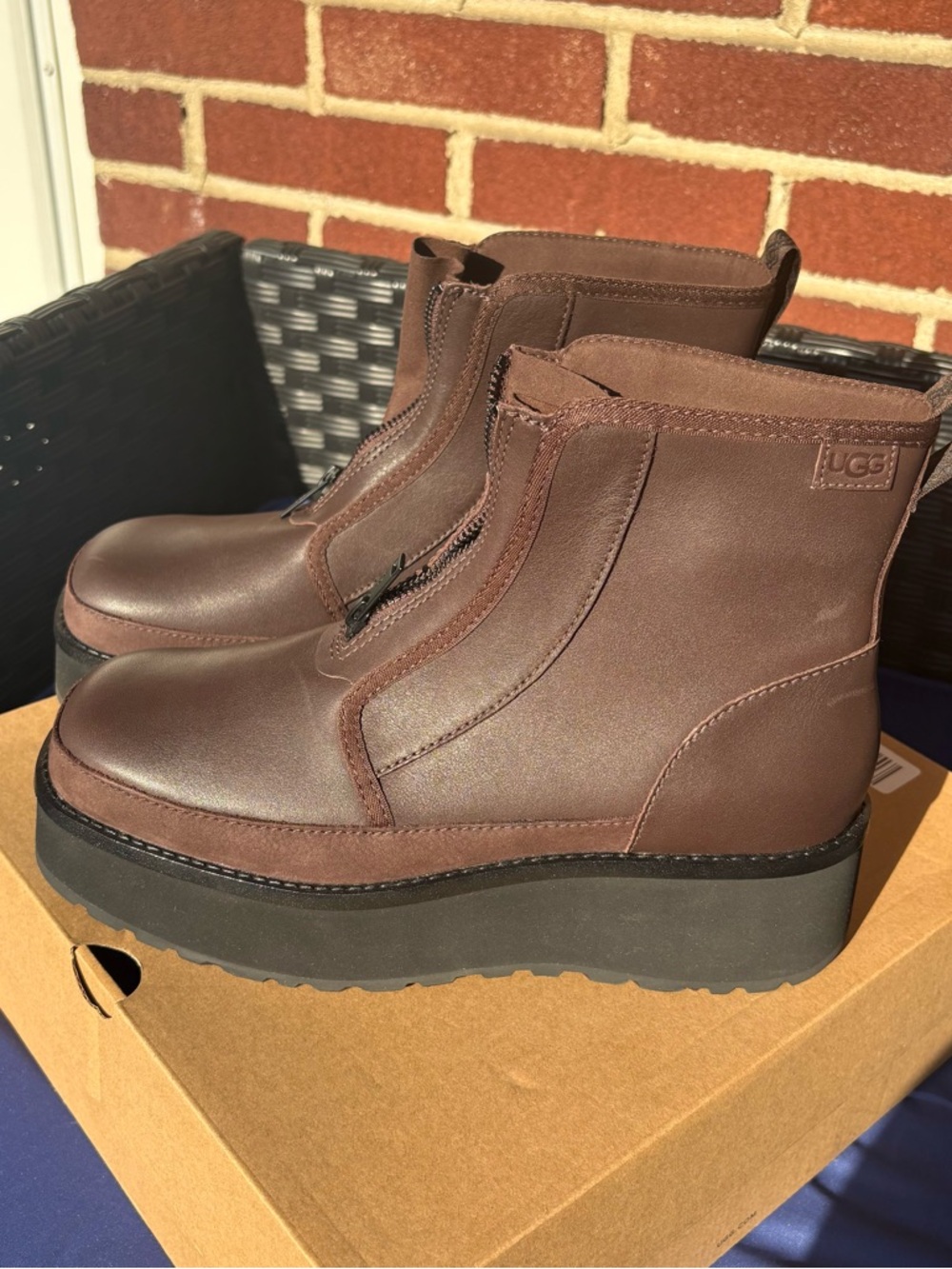 UGG Brown Platform Front-Zip Boots